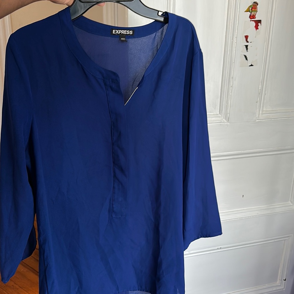 Blue sheer top with zipper